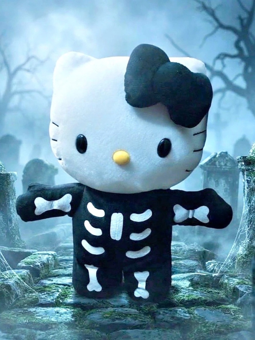 NWT HELLO KITTY SKELETON Dancing Plush Side Stepper Music Halloween Door Greeter
